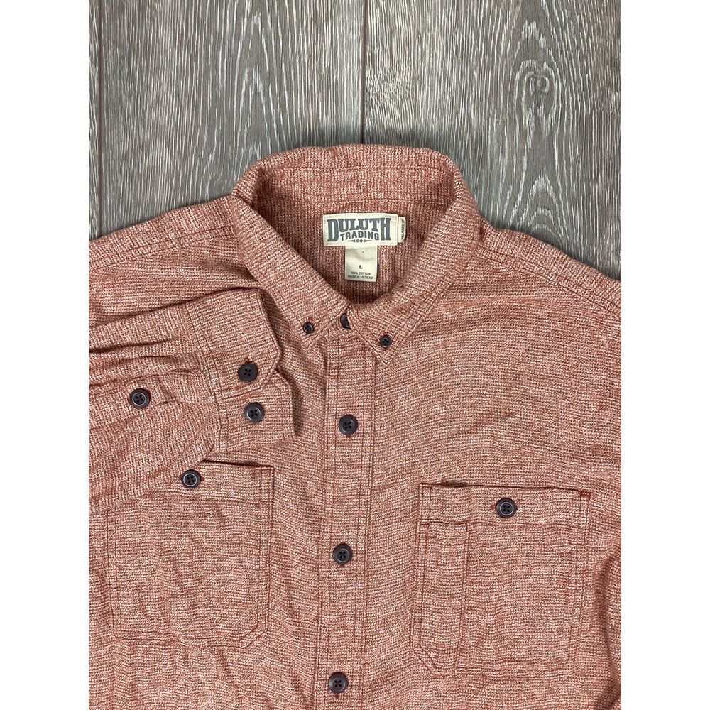 duluth trading‎ shirt L Men's button Down Orange Relaxed Fit Double Pocket